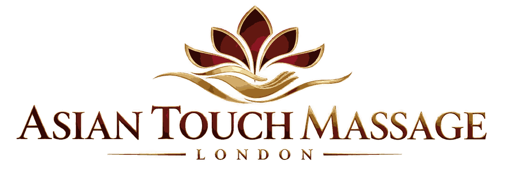 Asian Touch Massage London logo — gold lotus and hand on black